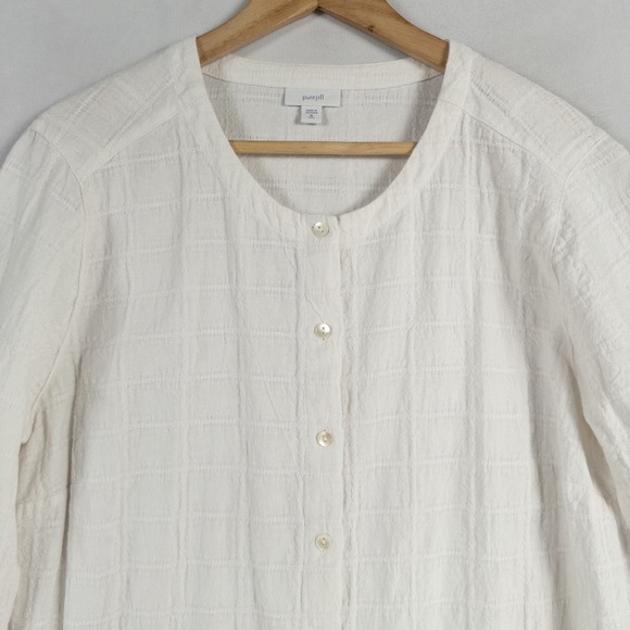 Pure J. Jill Tunic Top Shirt Womens XL TALL White Button Up Linen Blend Coastal - Picture 2 of 8